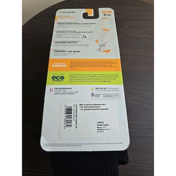 Fox River Medium Weight, 2 pairs, USA Black Work Performance Mens Large 9-11.5 - Picture 3 of 5